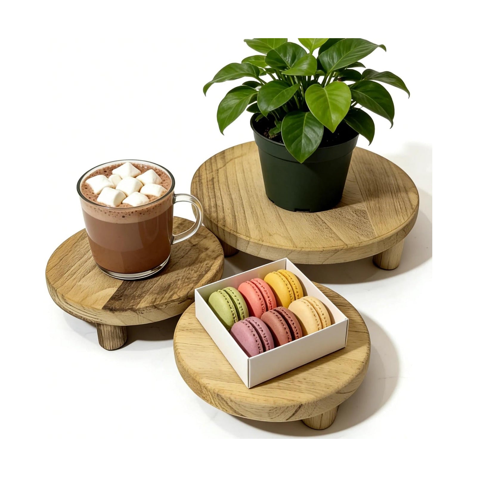 Solid Wood Plant Riser / Lightbrown / Natural / 10 Inch / Set of 3