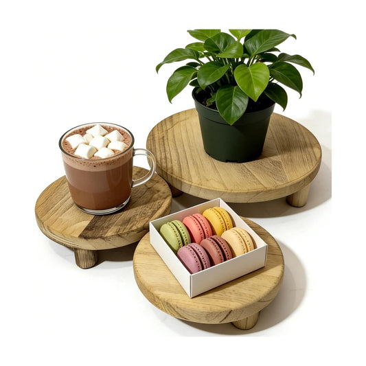 Solid Wood Plant Riser / Lightbrown / Natural / 10 Inch / Set of 3