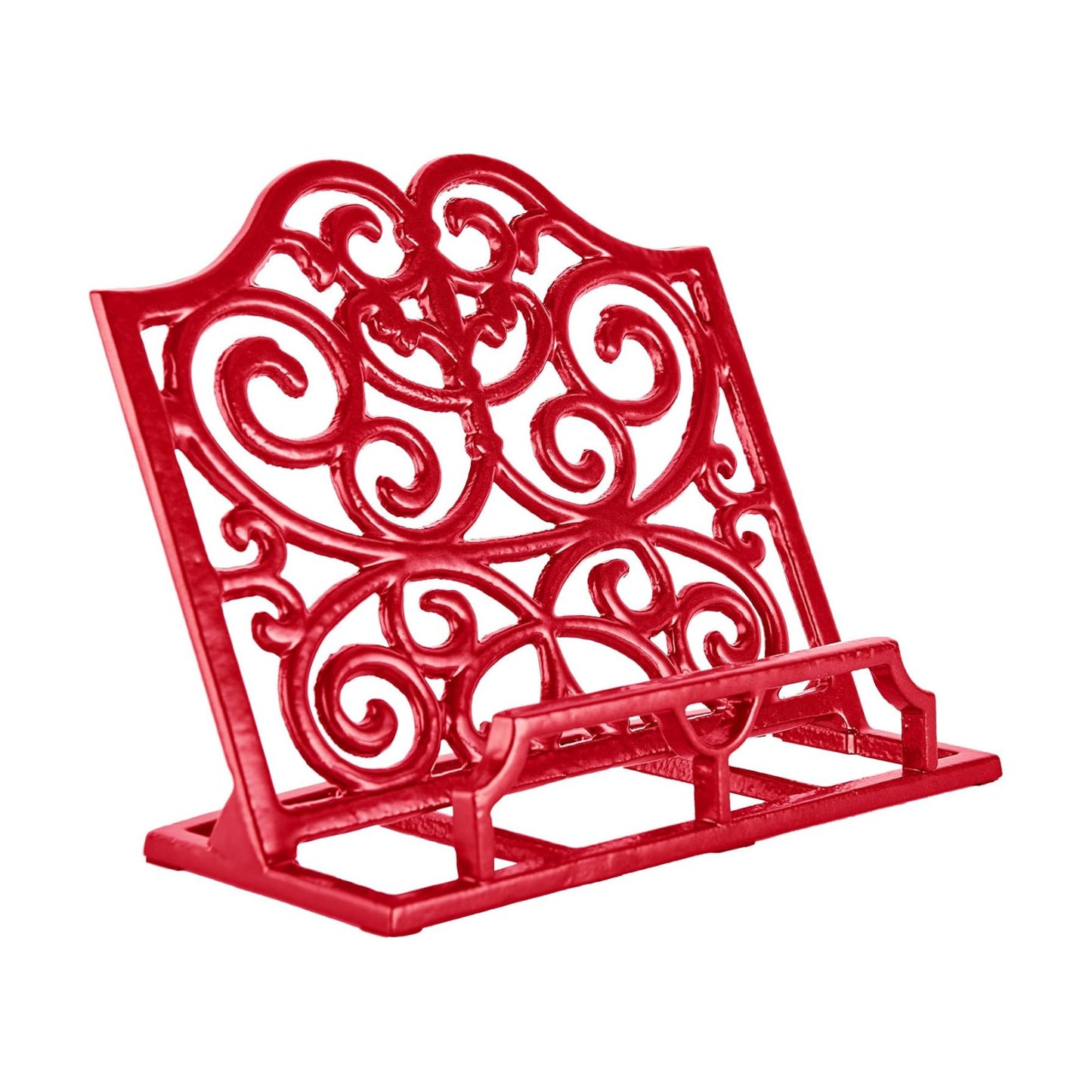 JOGREFUL Cast Iron Cookbook Stand, Kitchen Recipe Holder Scrollwork Red | Heavy-Duty Book Vintage Holder, Reading Rest