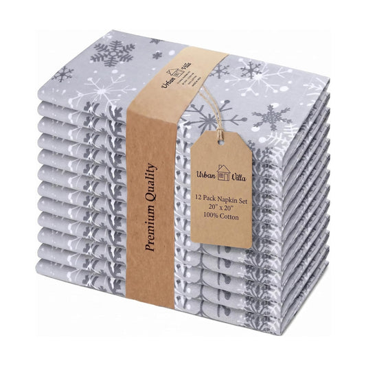 Urban Villa Cloth Napkins Cotton 20x20 (Set of 12) Grey Snow Flake