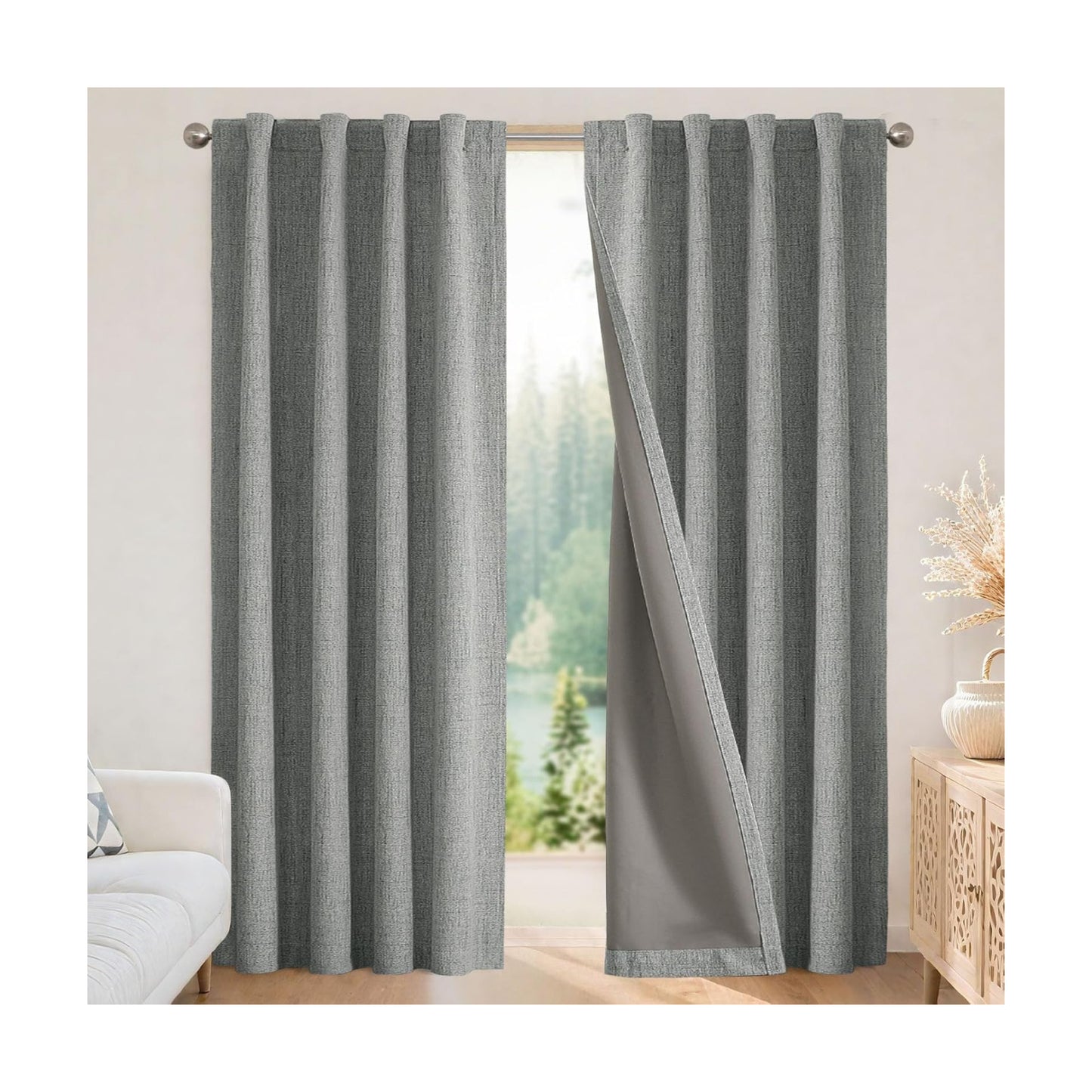 Joydeco Blackout Curtains for Bedroom - 100% Light Blocking 2 Panels Light Grey Drapes 66" W x 84" L, Thermal Insulated