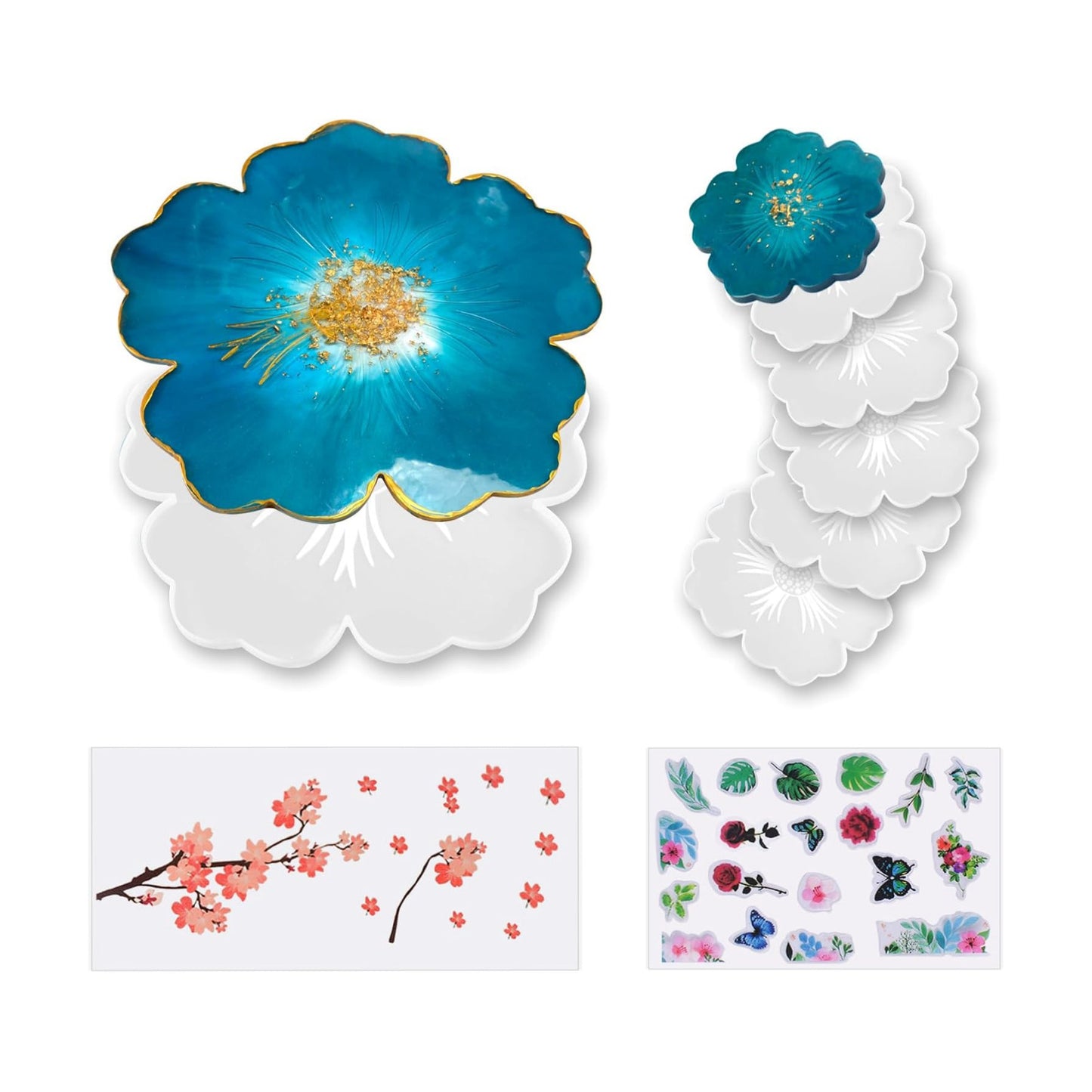 Large Flower Resin Molds for Tray and Coaster Casting / A / Set of 5