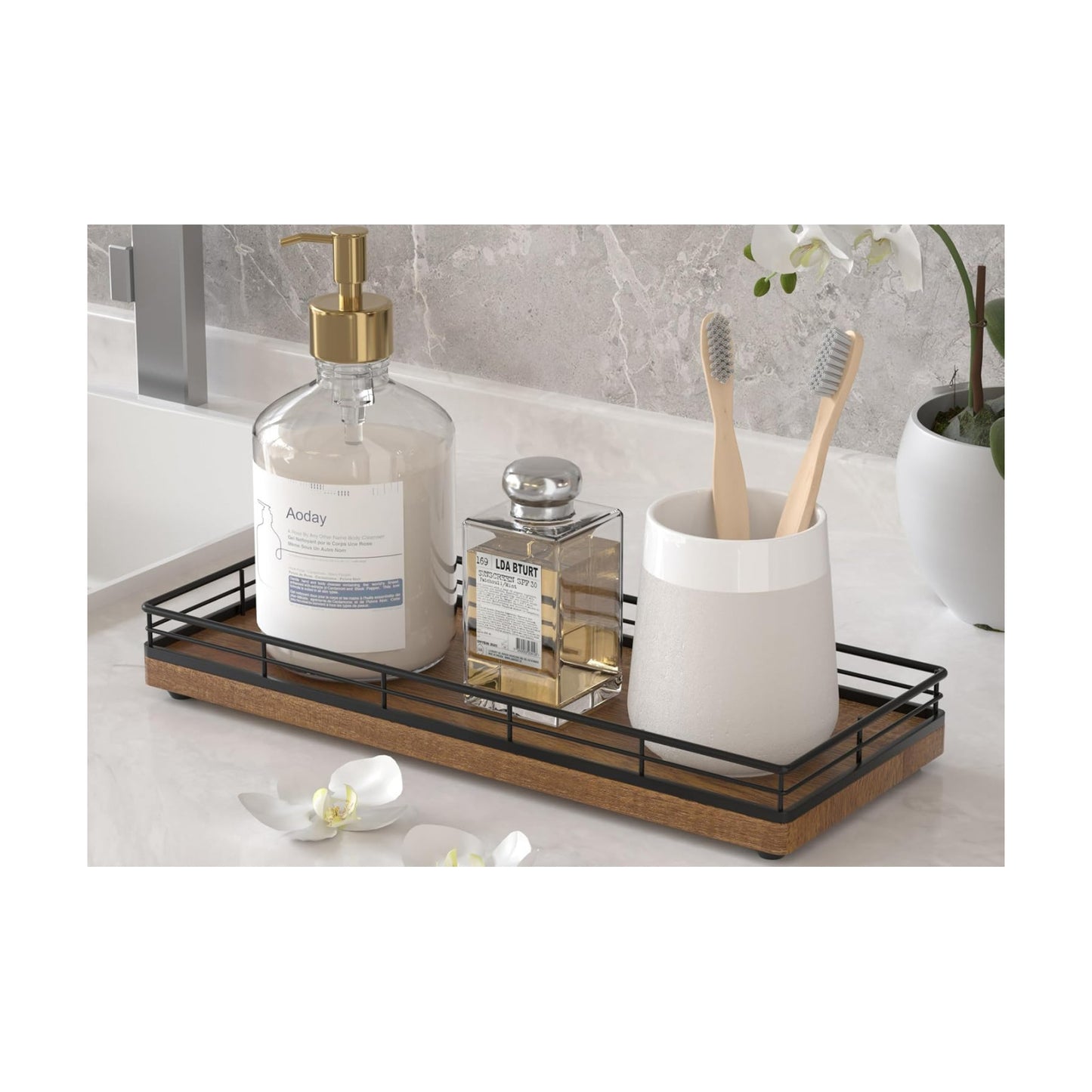Wood Bathroom Vanity Tray / Acacia / 11 x 4.3 x 1.5