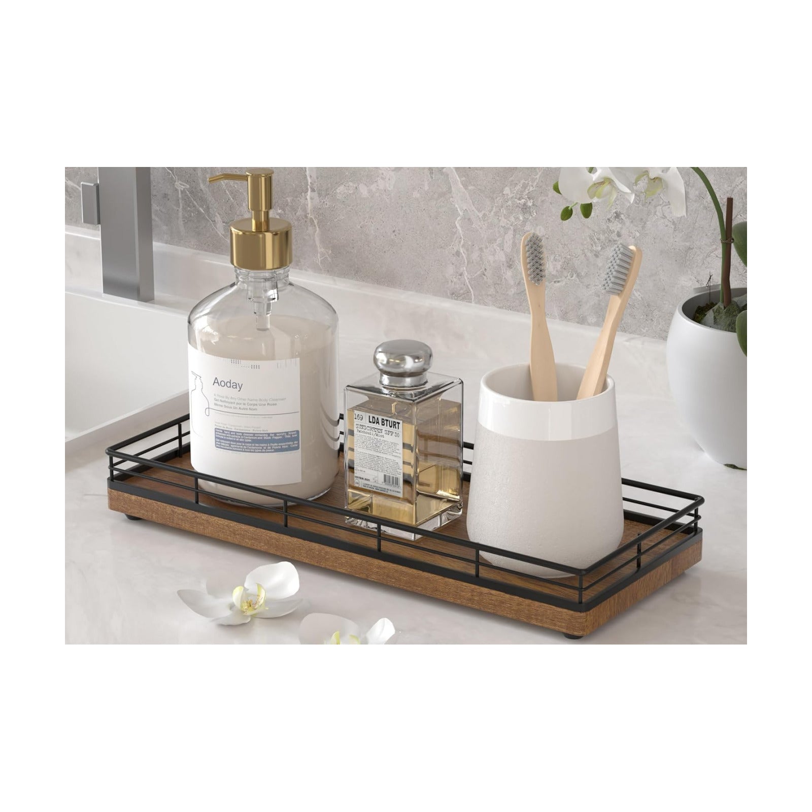Wood Bathroom Vanity Tray / Acacia / 11 x 4.3 x 1.5