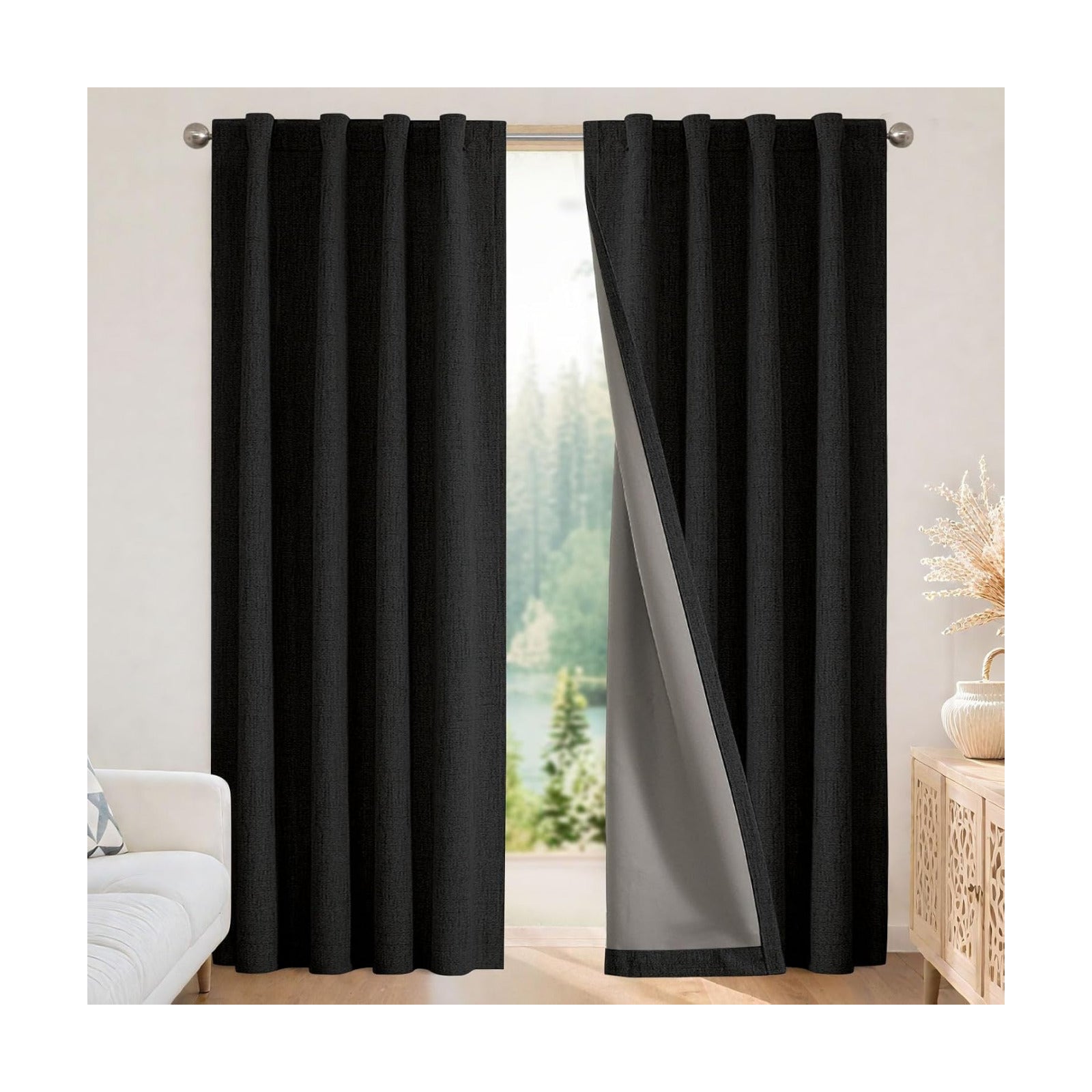 Joydeco Blackout Curtains for Bedroom - 100% Light Blocking 2 Panels Set Black Drapes 42" W x 96" L, Thermal Insulated