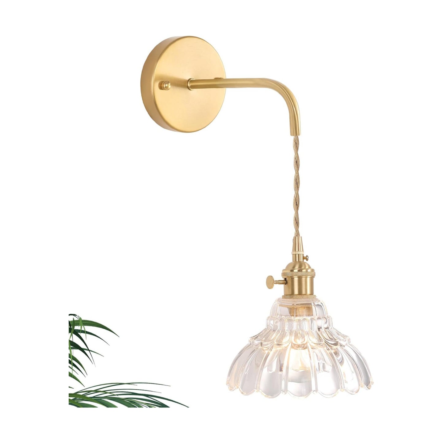 Shenmoyl Vintage Wall Sconce with Clear Lily of the Valley Shade Pattern Glass Adjustable Chain Retro Gold Wall Mounted