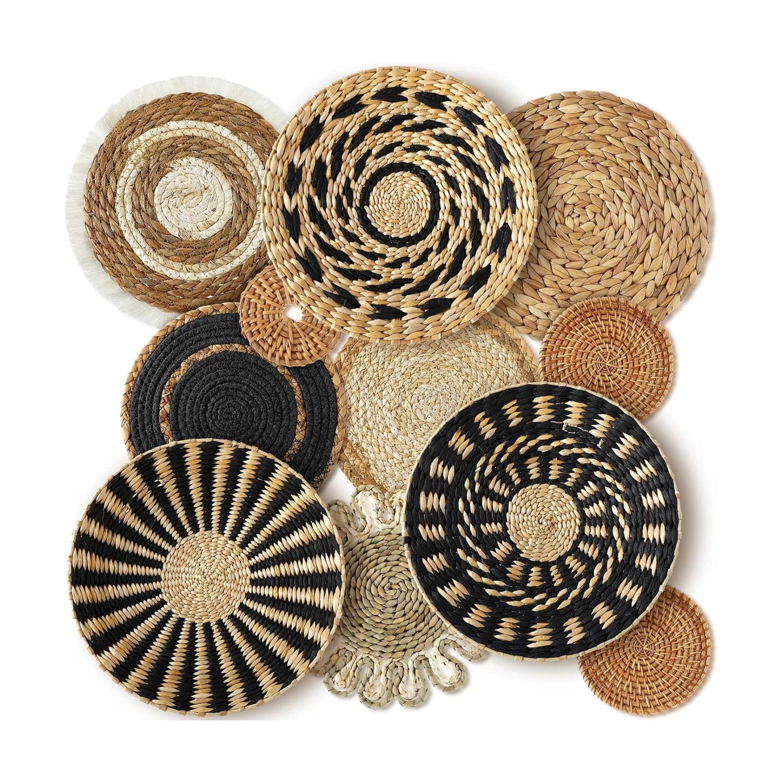 Boho Hanging Wall Basket Decor Handmade Woven Basket Wall Decorative Boho / Assorted / Set of 11