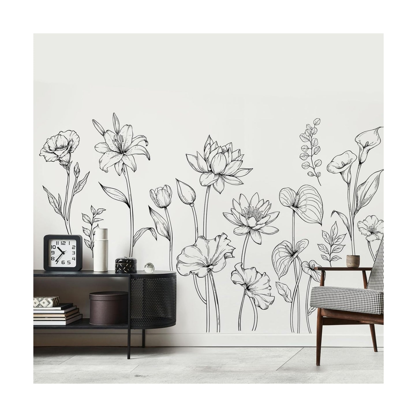 Large and White Flower Wall Decals Simple Modern Minimalist Garden / XL- Garden Flower Set / Black