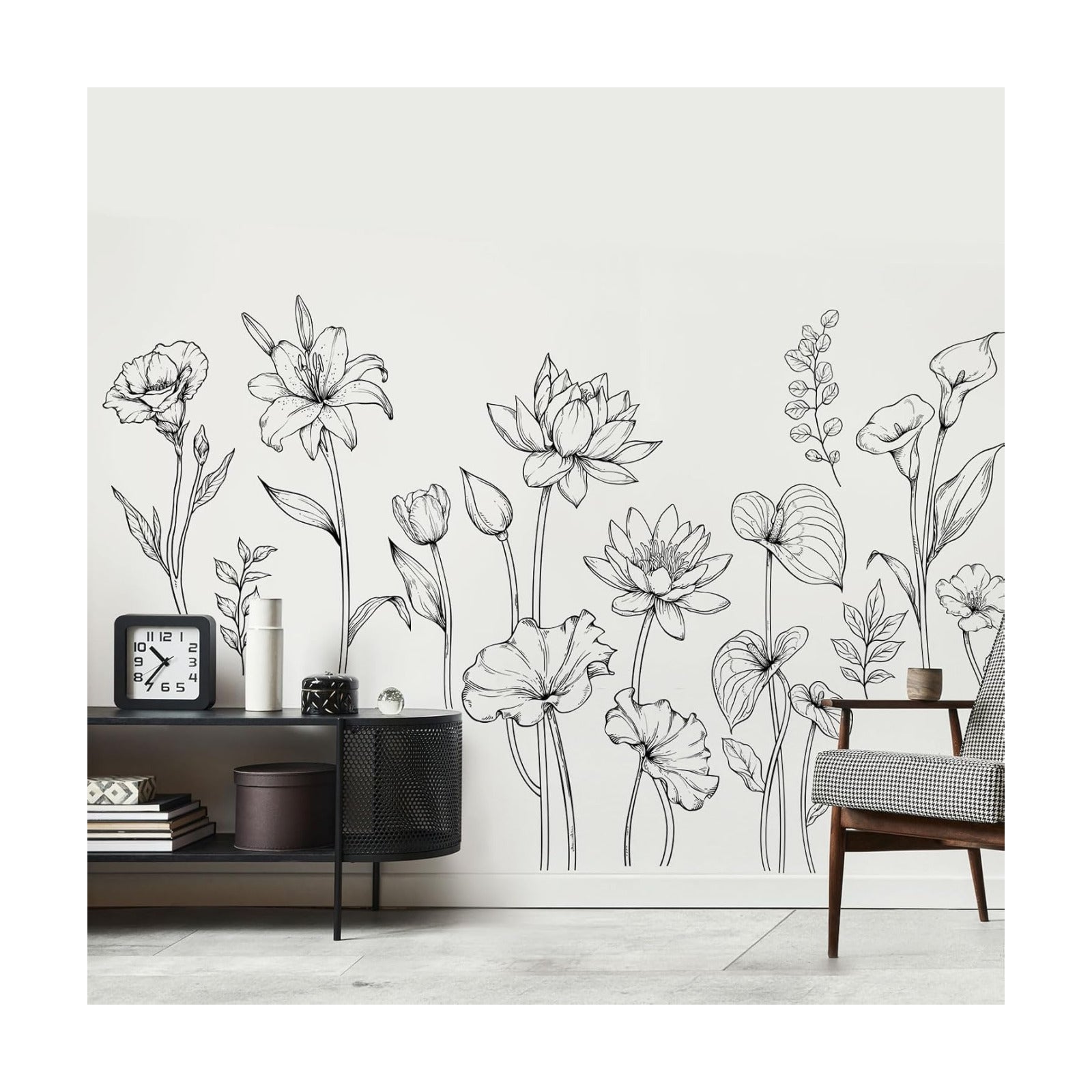 Large and White Flower Wall Decals Simple Modern Minimalist Garden / XL- Garden Flower Set / Black