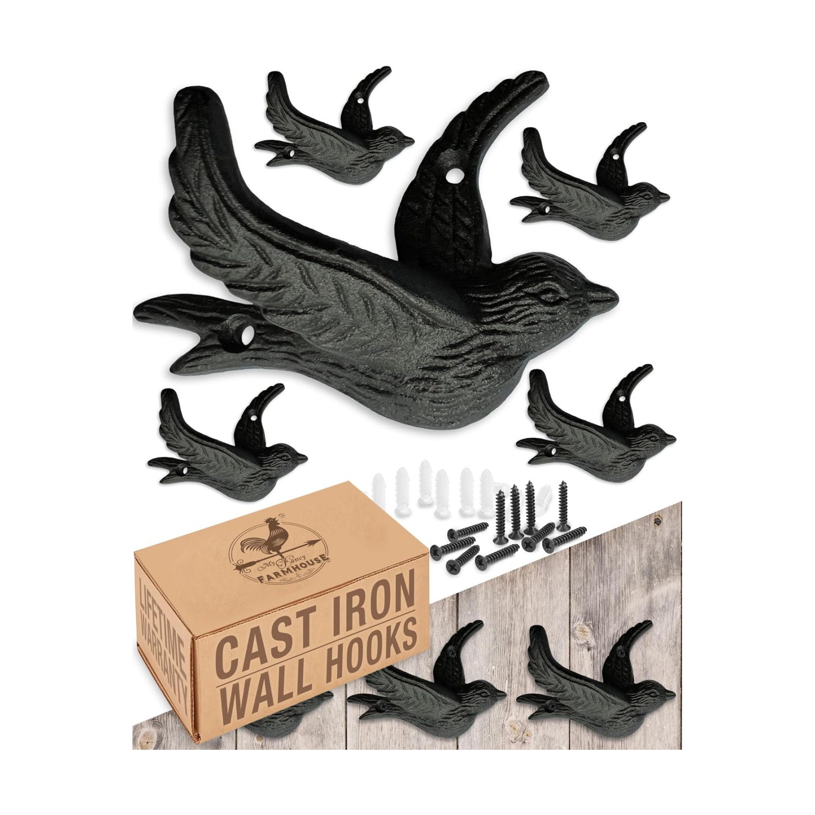 Farmhouse Entry Hook / Vintage Bird Hooks / Antique Black / Set of 5