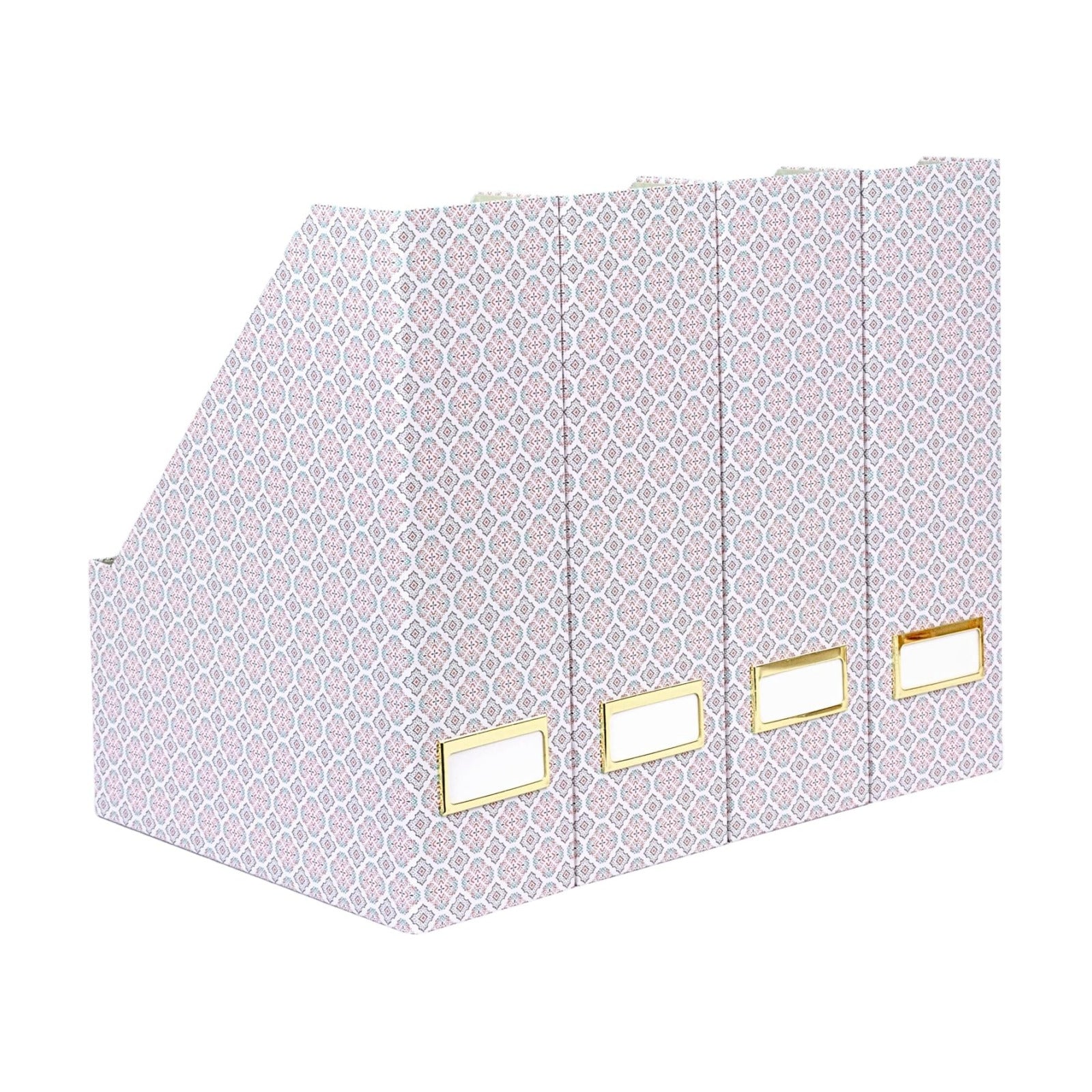BLU MONACO | Foldable Magazine File Holder Set of 4 | Moroccan Tile Cardboard Organizers | Vertical Desk and Shelf