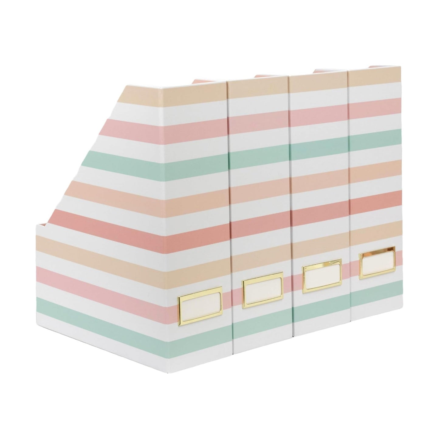 BLU MONACO | Cardboard Magazine File Holder Set of 4 | Vertical Magazine File Holder with Gold Label Slots | Standing