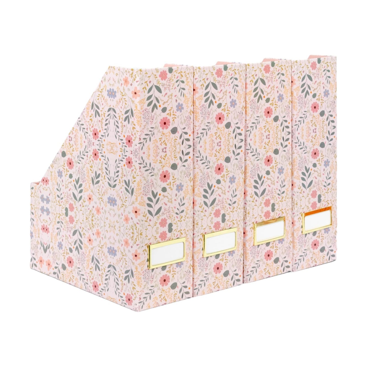 BLU MONACO | Cardboard Magazine File Holder Set of 4 | Standing File Holder with Floral Boho Design | Foldable