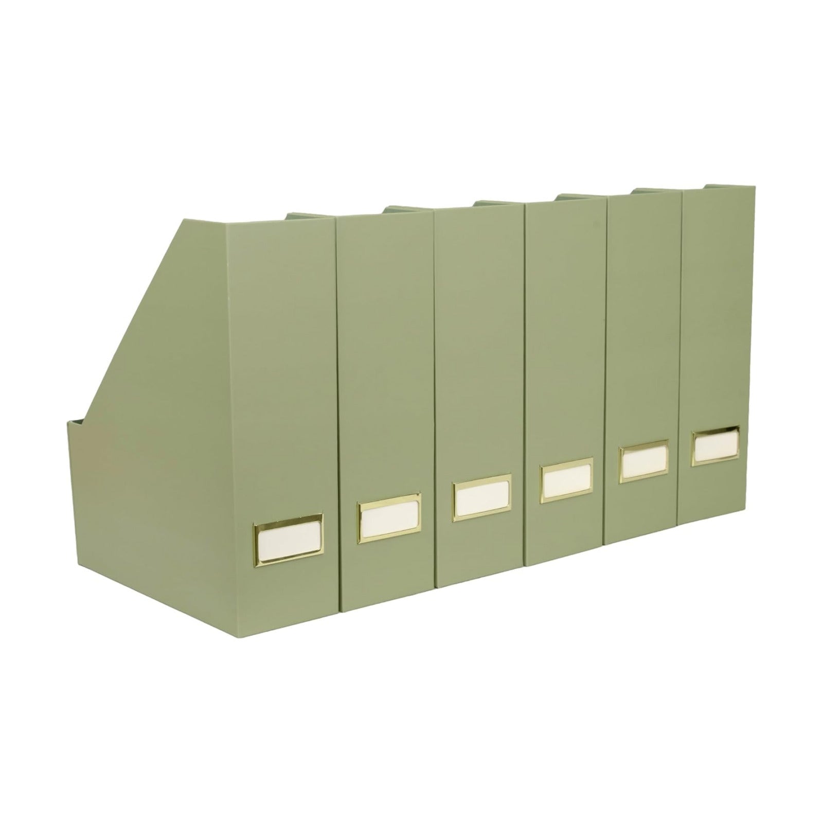 BLU MONACO | Set of 6 Foldable Magazine File Holders in Earth Green | Heavy-Duty Vertical File Organizers with Label
