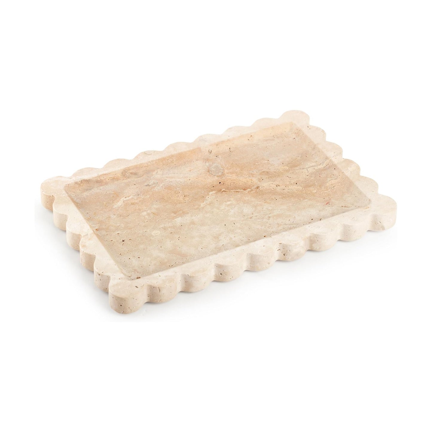 Scalloped Marble Tray / Beige Travertine / 11.8 x 7.9 x 0.8