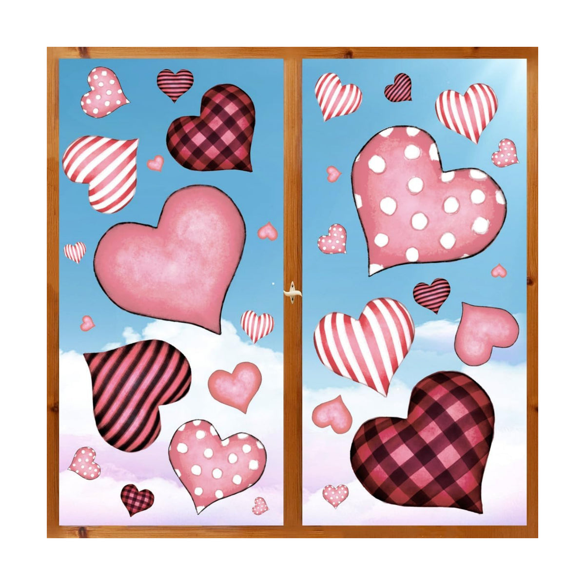 Horaldaily 120 PCS Valentine Window Cling Sticker, Pink Buffalo Plaid Stripe Dots Love Hearts Home Party Supplies Shop Window Glass Display Decoration