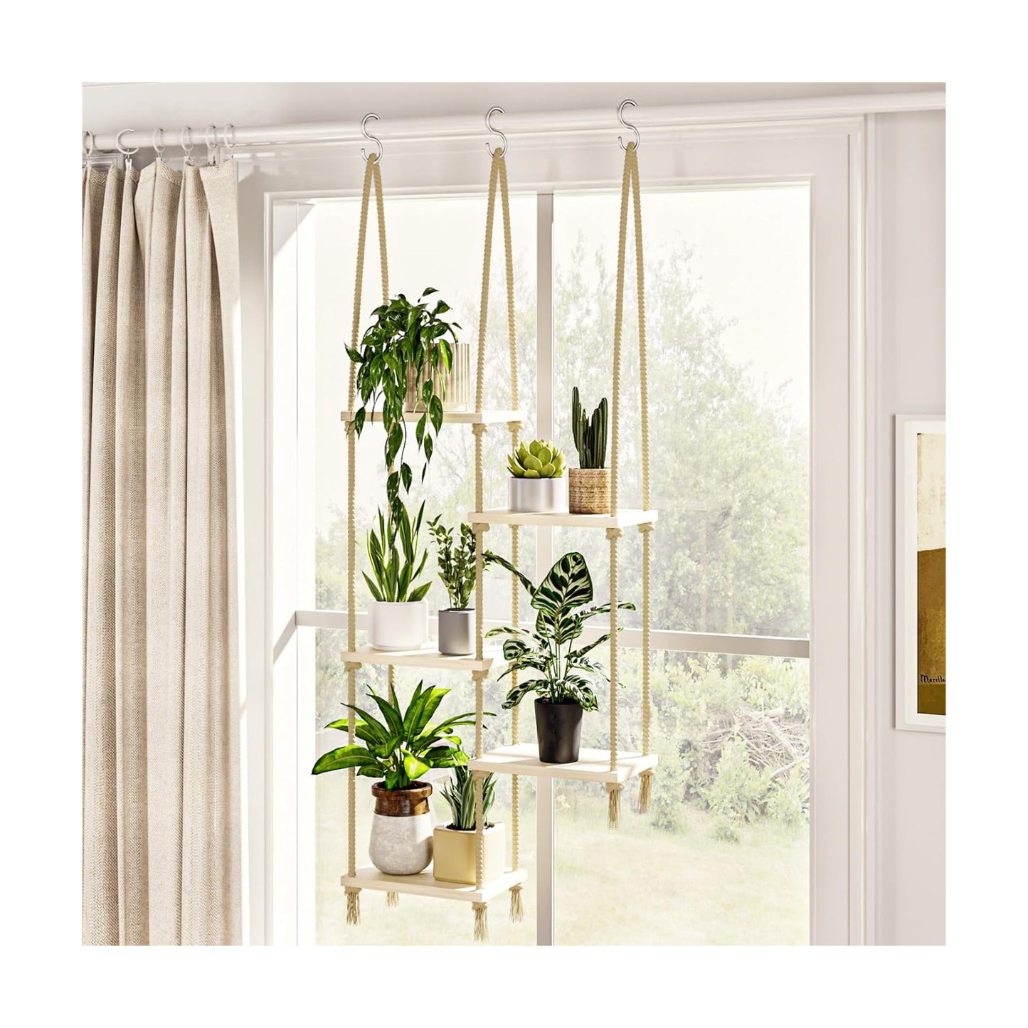 Hanging Shelves Plant Hanger Indoor Window Plant Shelves Wood Plant Wall Shelf Window Sill / 5tier