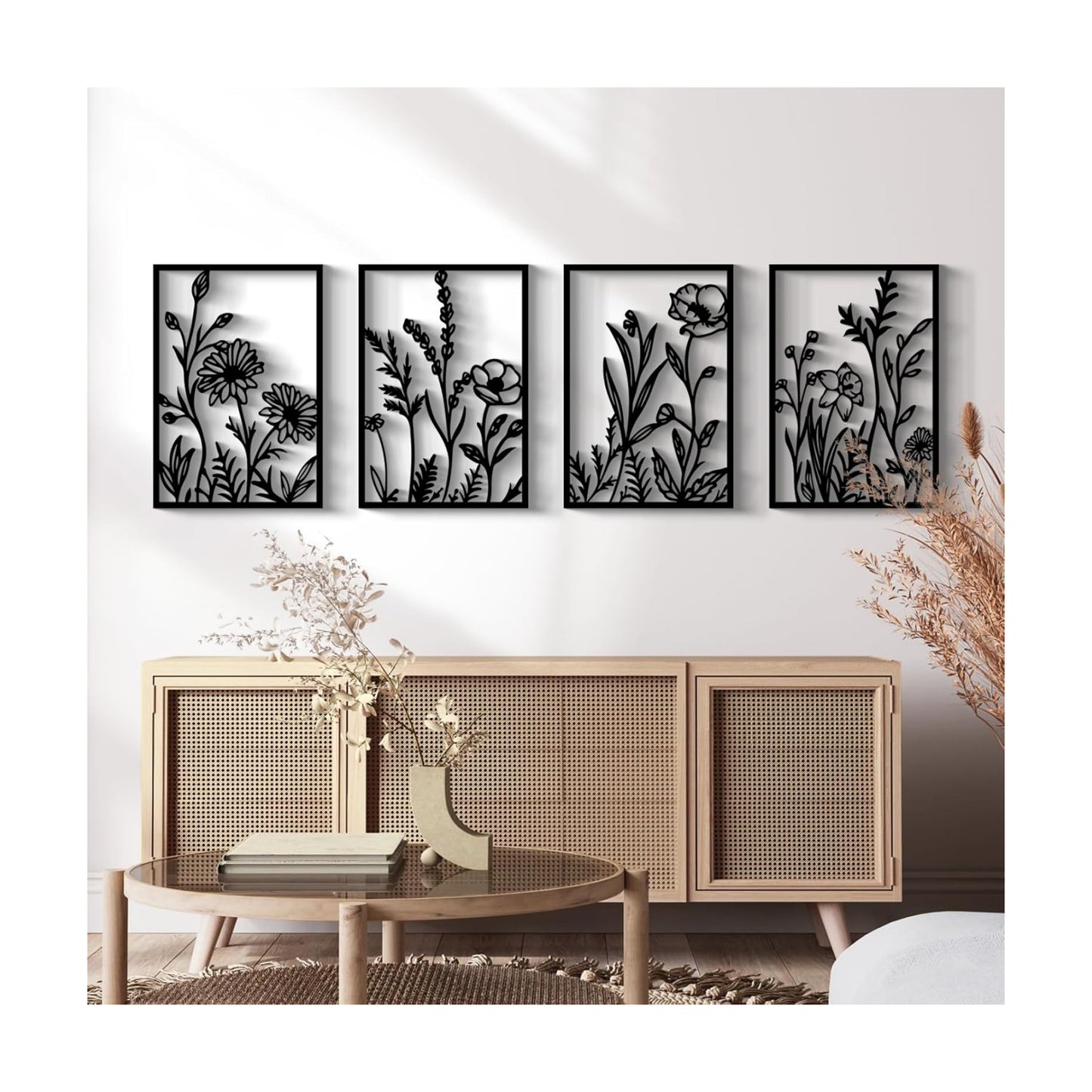Glamativity Large 4 Pcs Colorful And Black Double-Sided Gold Leaf Metal Wall Art, 22.5 x 15.7'' Botanical Abstract Wall