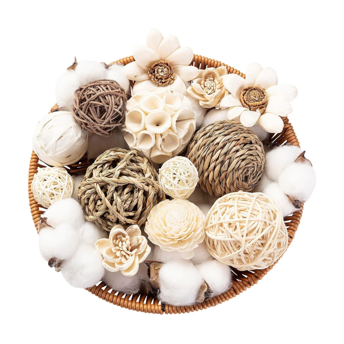 LGFMGWH 17Pcs Decorative Balls for Potpourri Bowl Filler, Bowl Filler for Table Centerpiece Home Decor, Woven Rattan Wicker Balls, Rattan Wicker Orbs Fillers for Vase Jar Dough Bowl