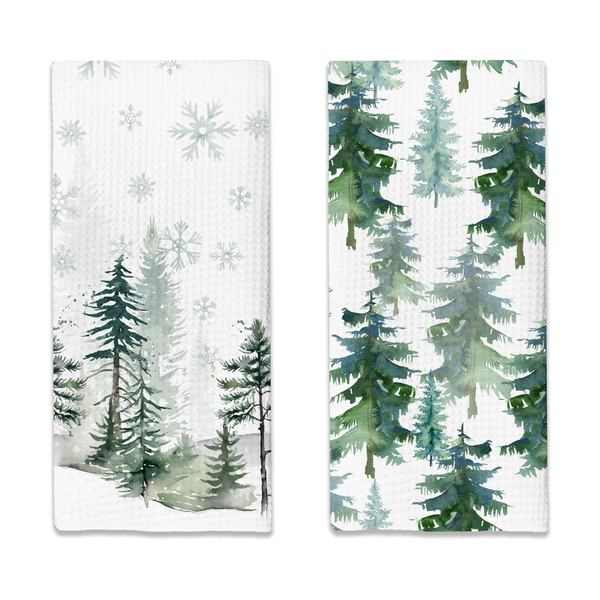 Winter Decor Green Tree Snow Christmas Kitchen Towels,16x24 Inches Set of 2,Tea Towels Dish Towels Hand Towels for Home Kitchen Farmhouse Bathroom Decor.(028)