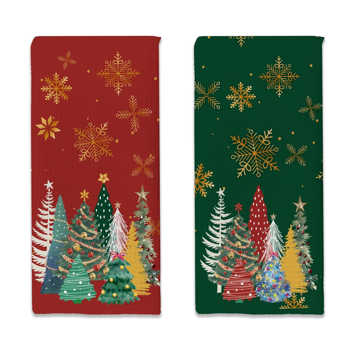Christmas Tree Kitchen Towels,16x24 Inches Set of 2,Green & Red Tea Towels Dish Towels Hand Towels for Home Kitchen Farmhouse Bathroom Decor.(020)