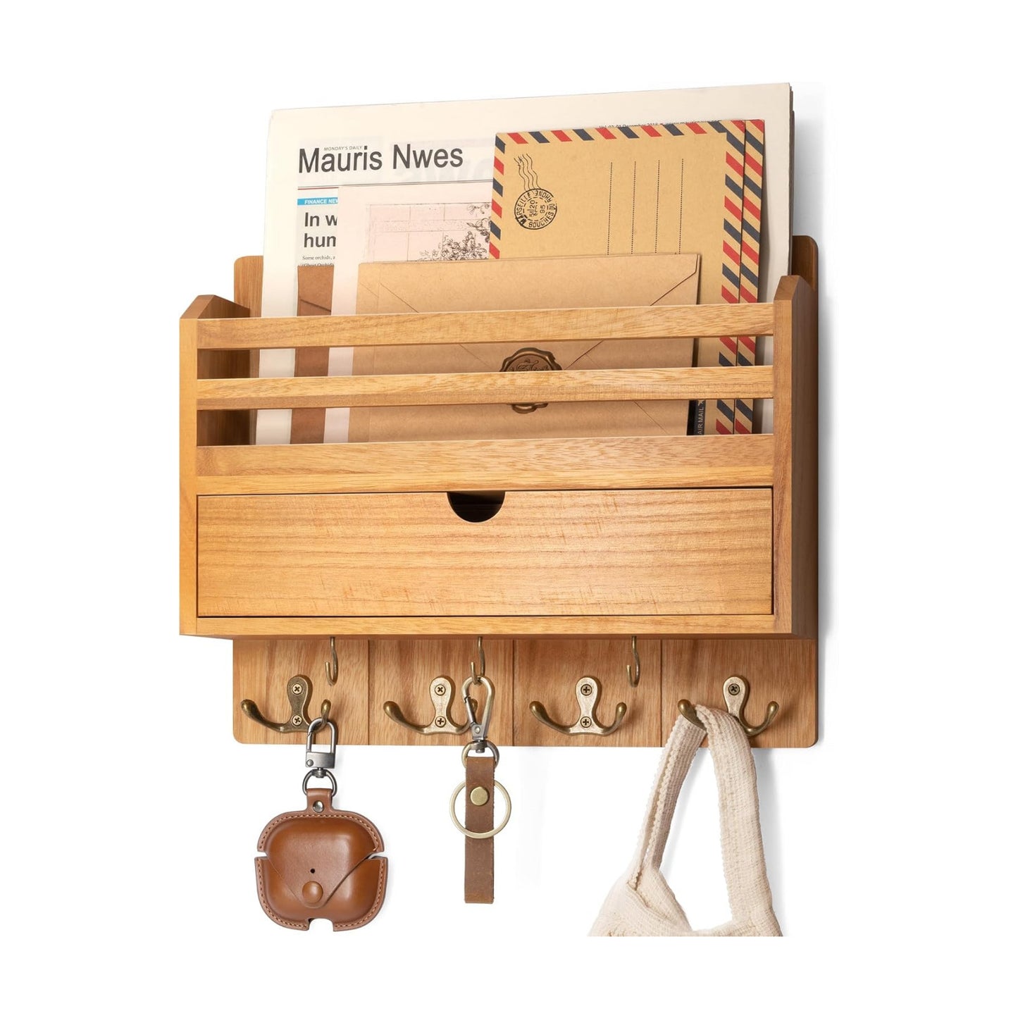 Rustic Key and Mail Holder / Light Brown