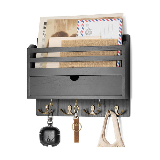 Wood Key Holder Wall Mount / Black