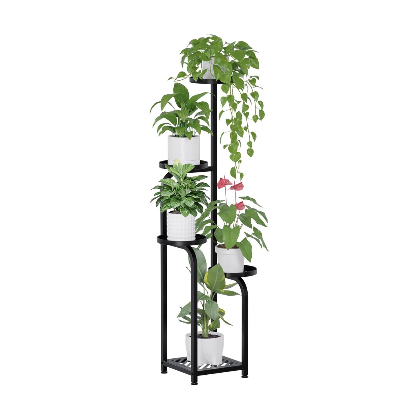 TOSKING 5-Tier Metal Plant Stand Indoor, Anti-Tip Corner Shelf, Black, 47in | Wide base and heavy-duty shelves hold