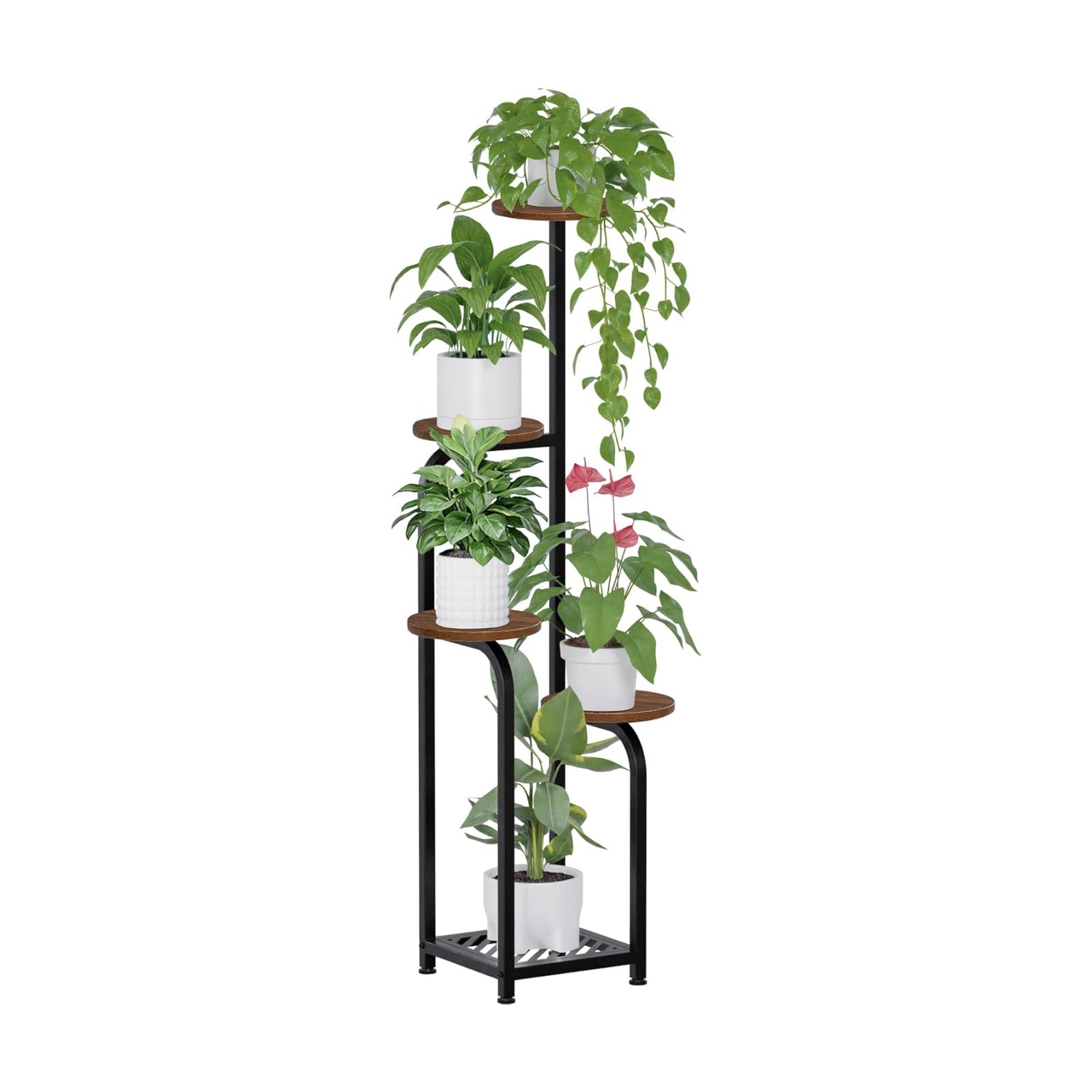 TOSKING Tall 5-Tier Corner Plant Stand Indoor, Anti-Tip,Brown & Black,47in | Plywood trays,wide base and heavy-duty