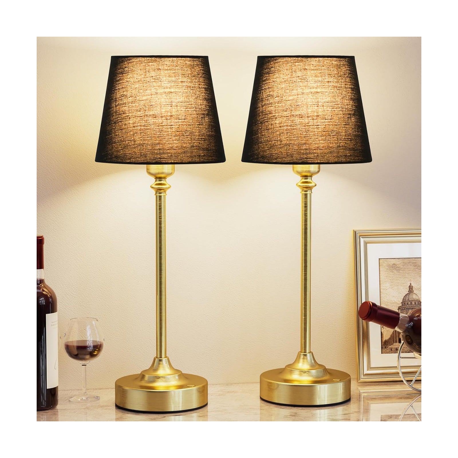 Kakanuo Cordless Table Lamps Rechargeable Set - 2 Pack Brass 4000mAH Battery Operated Lamps for Decor, 3000K Stepless