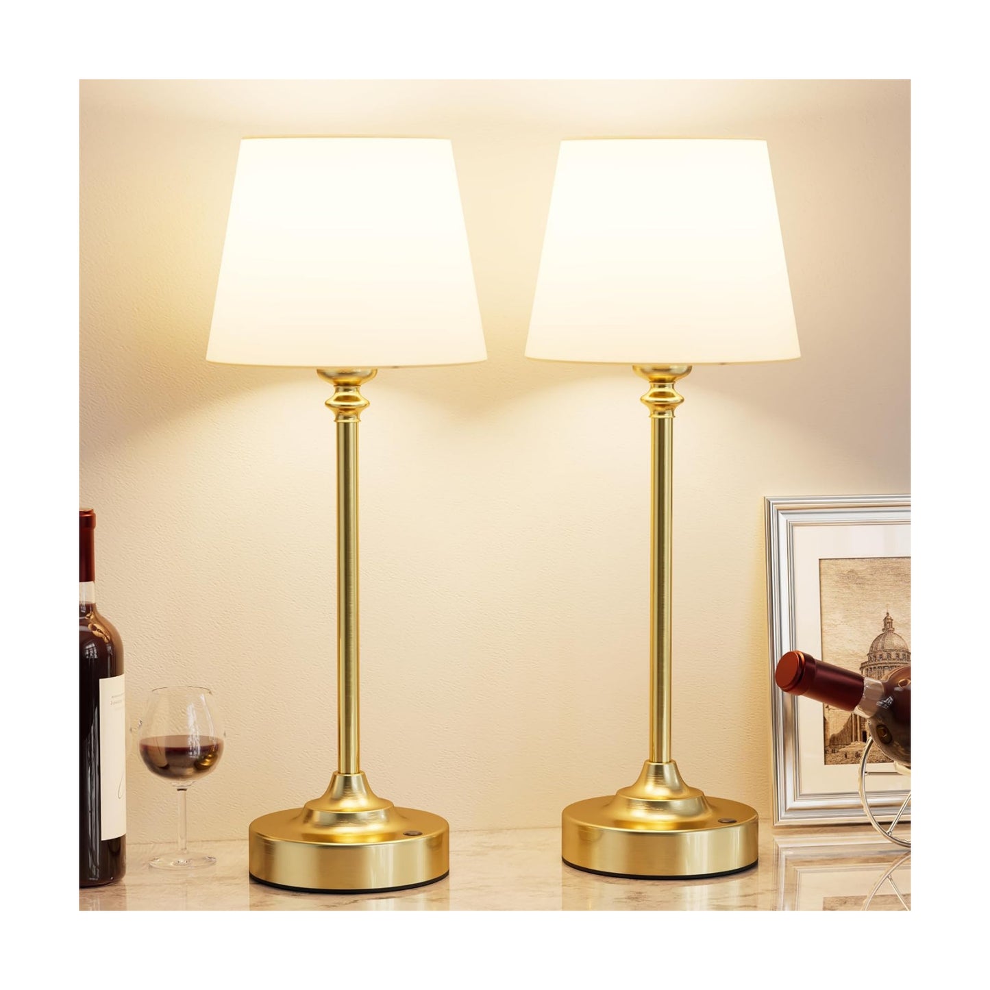 Kakanuo Cordless Table Lamps Rechargeable Set - 2 Pack Gold 4000mAH Battery Operated Lamps for Decor, 3000K Stepless