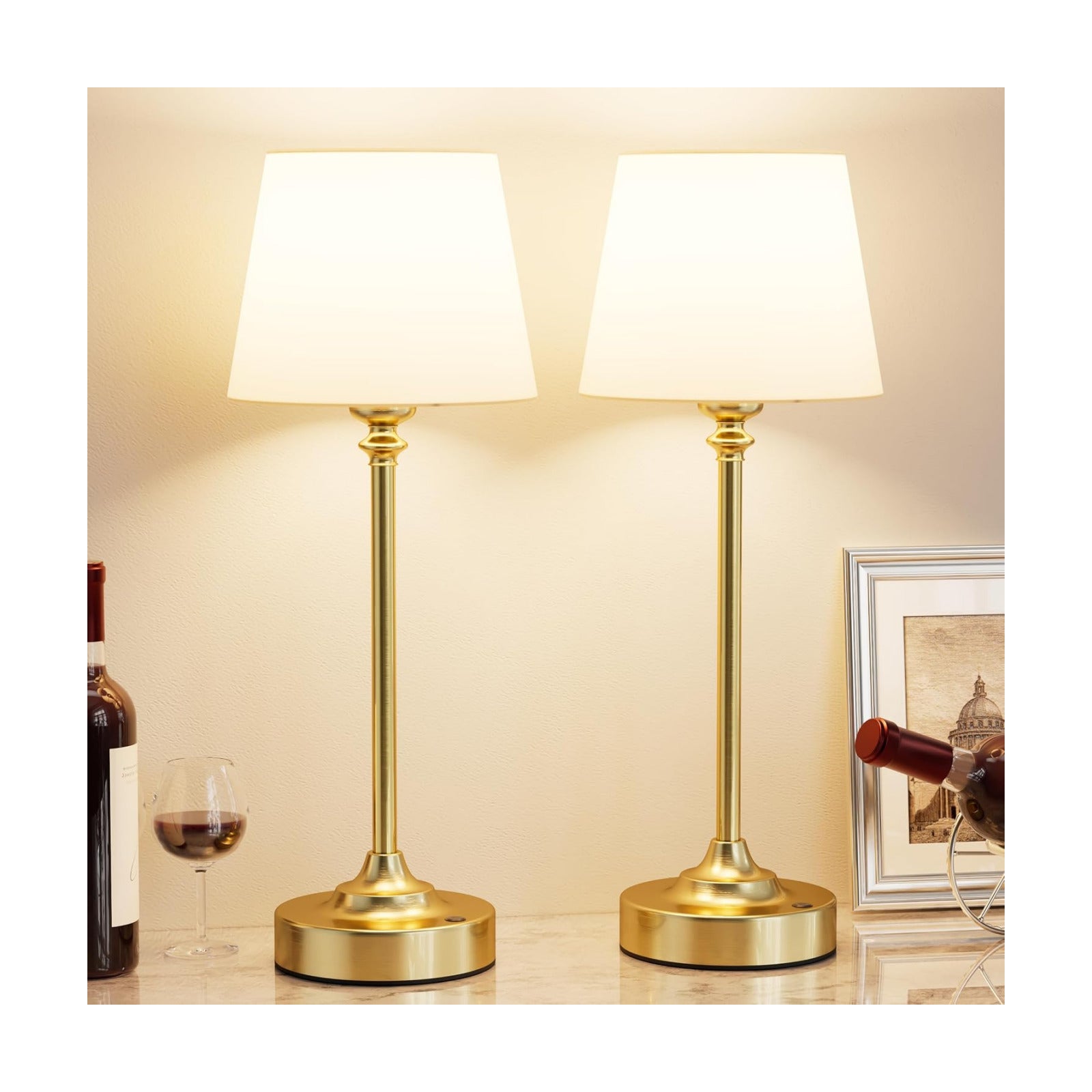 Kakanuo Cordless Table Lamps Rechargeable Set - 2 Pack Gold 4000mAH Battery Operated Lamps for Decor, 3000K Stepless