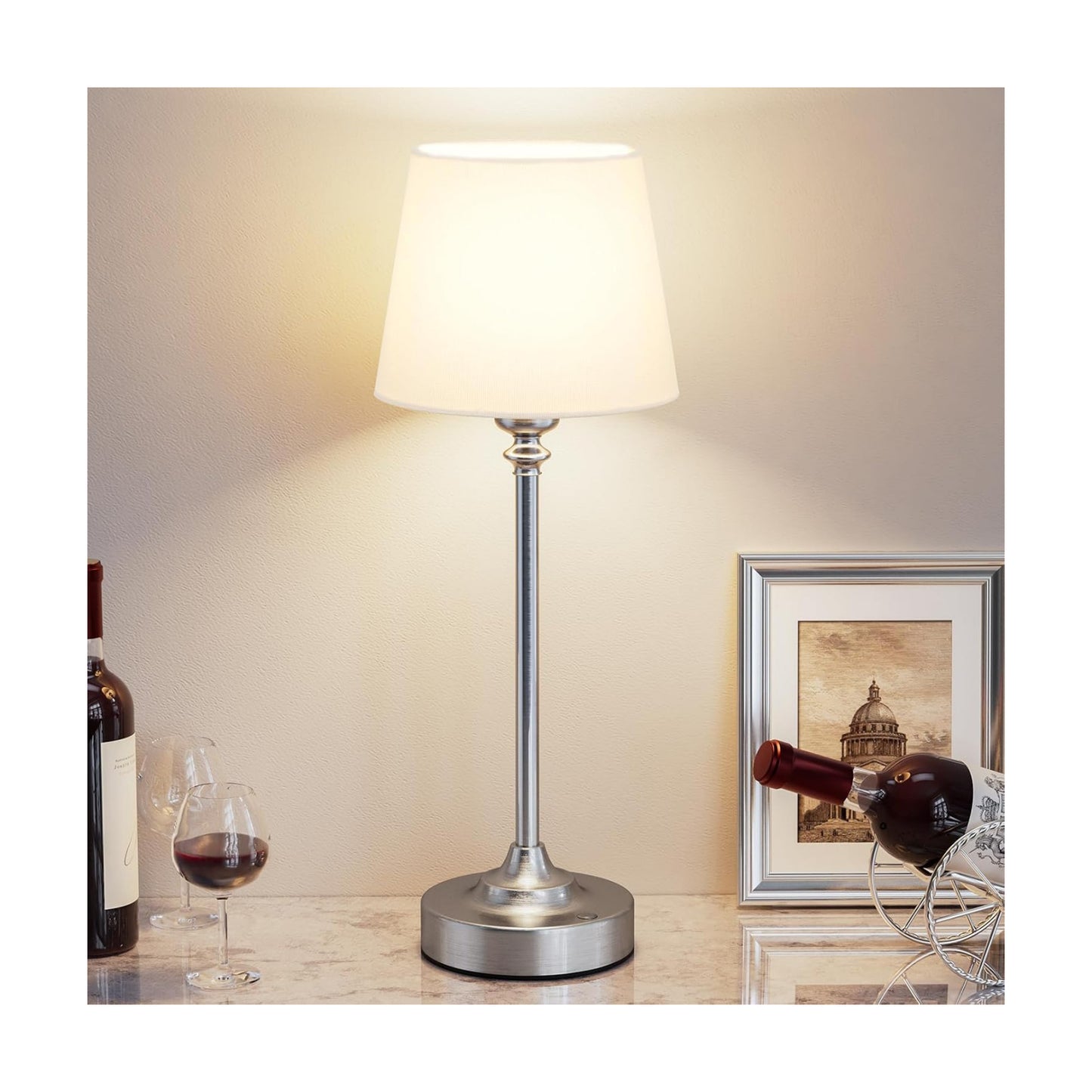 Kakanuo Cordless Table Lamp Rechargeable Silver - 1 Pack 4000mAH Battery Operated Lamp for Decor, 3000K Stepless