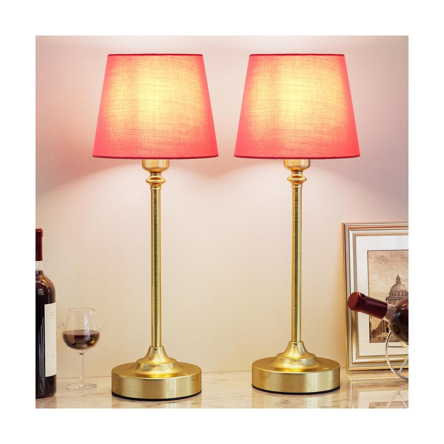 Cordless Table Lamps Rechargeable Set - 2 Pack Brass 4000mAH Battery Operated Lamps for Decor, 3000K Stepless Dimming
