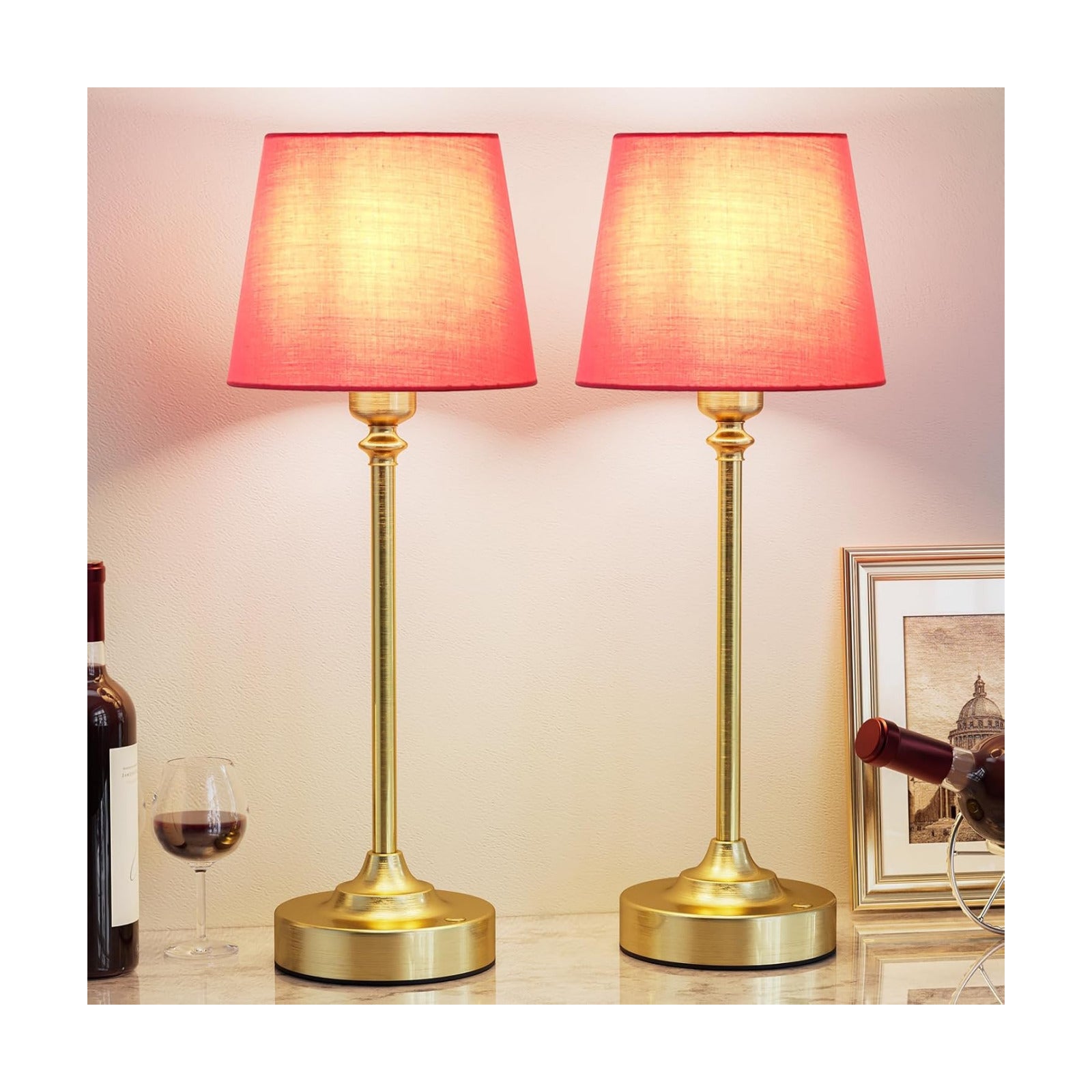 Cordless Table Lamps Rechargeable Set - 2 Pack Brass 4000mAH Battery Operated Lamps for Decor, 3000K Stepless Dimming