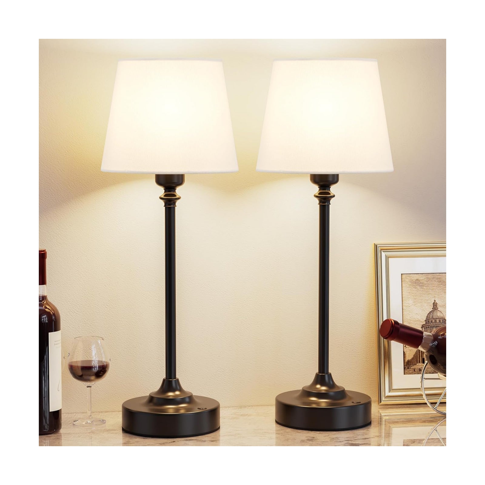 Cordless Table Lamps Rechargeable Set - 2 Pack Black 4000mAH Battery Operated Lamps for Decor, 3000K Stepless Dimming