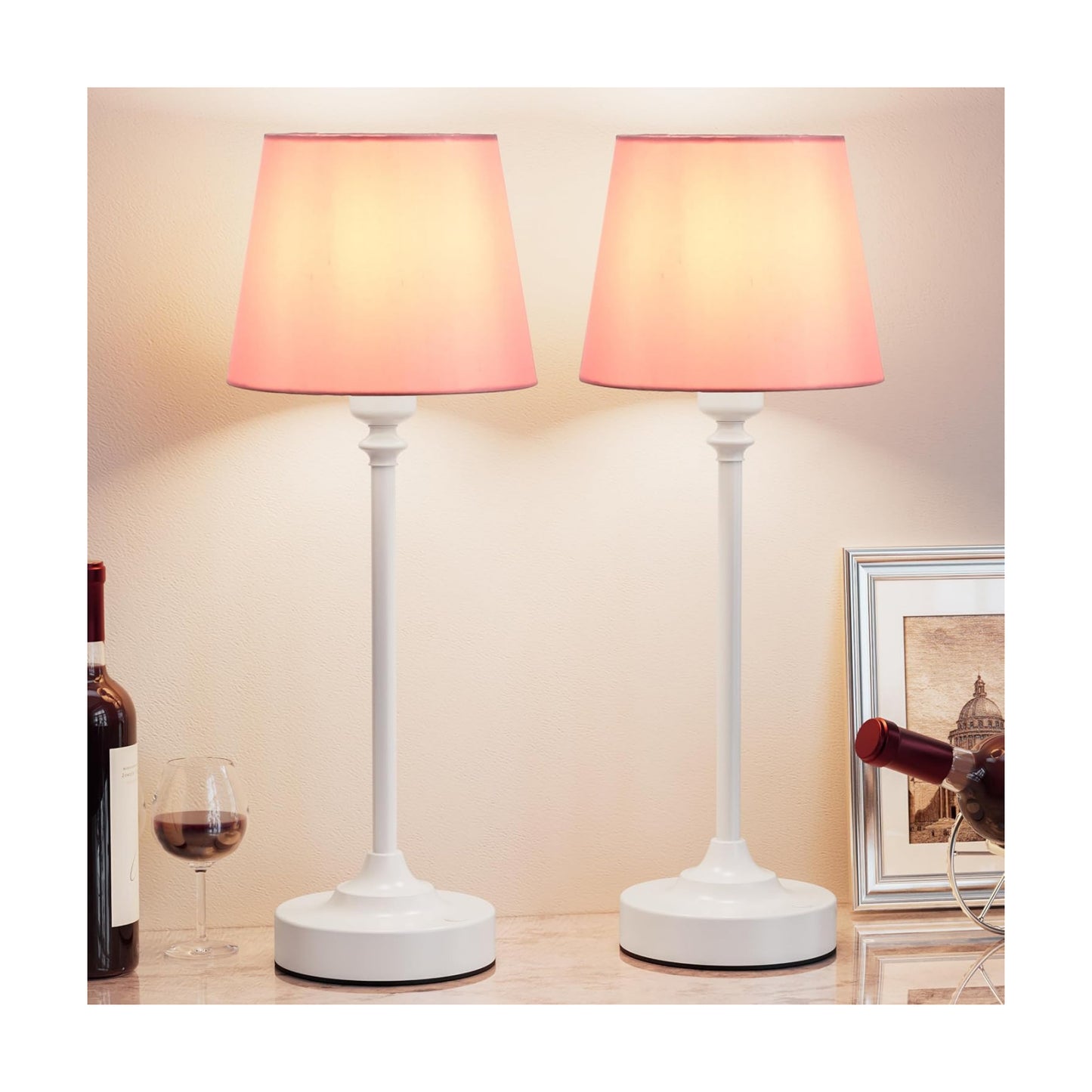 Cordless Table Lamps Rechargeable Set - 2 Pack White 4000mAH Battery Operated Lamps for Decor, 3000K Stepless Dimming