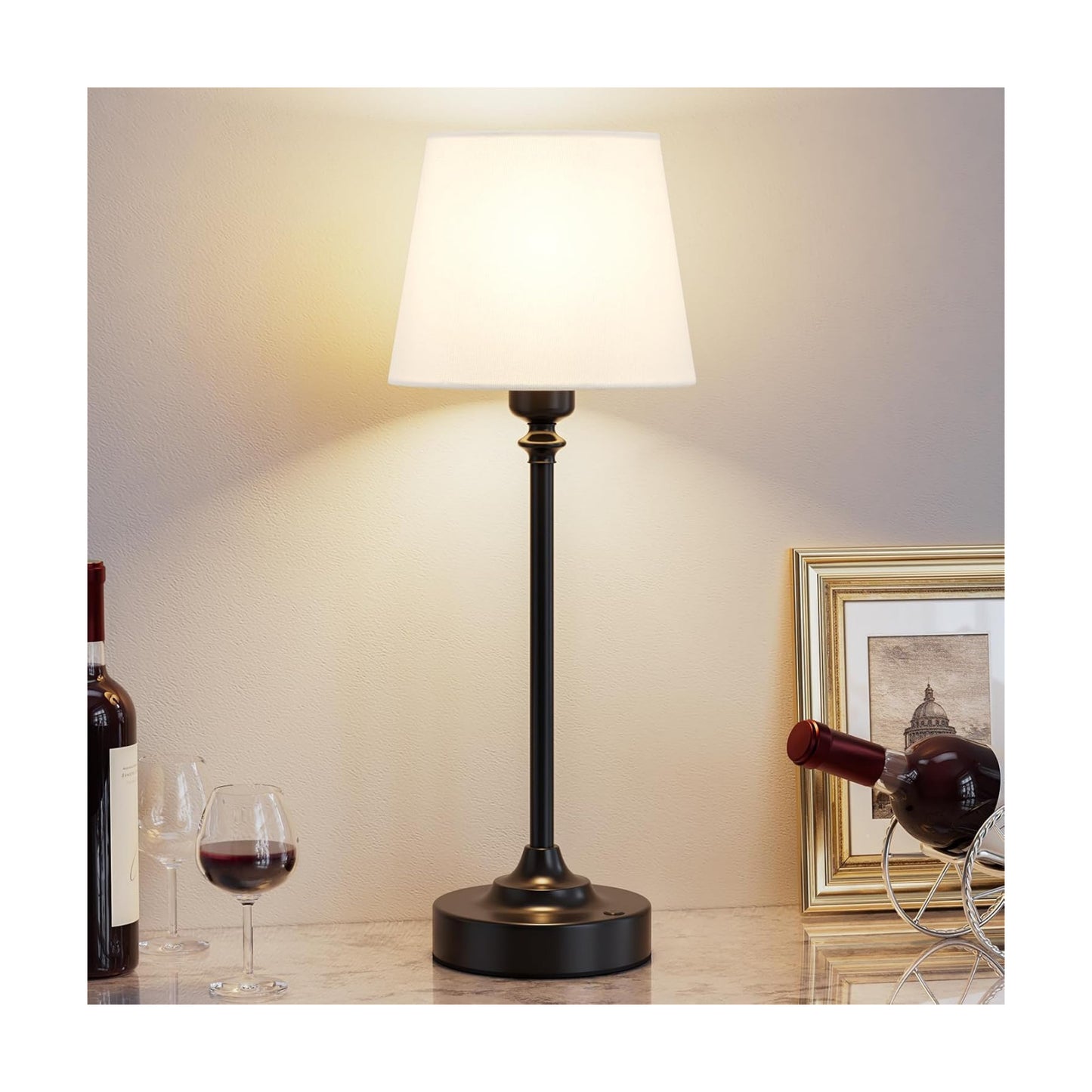 Kakanuo Cordless Table Lamp Rechargeable Black - 1 Pack 4000mAH Battery Operated Lamp for Decor, 3000K Stepless Dimming