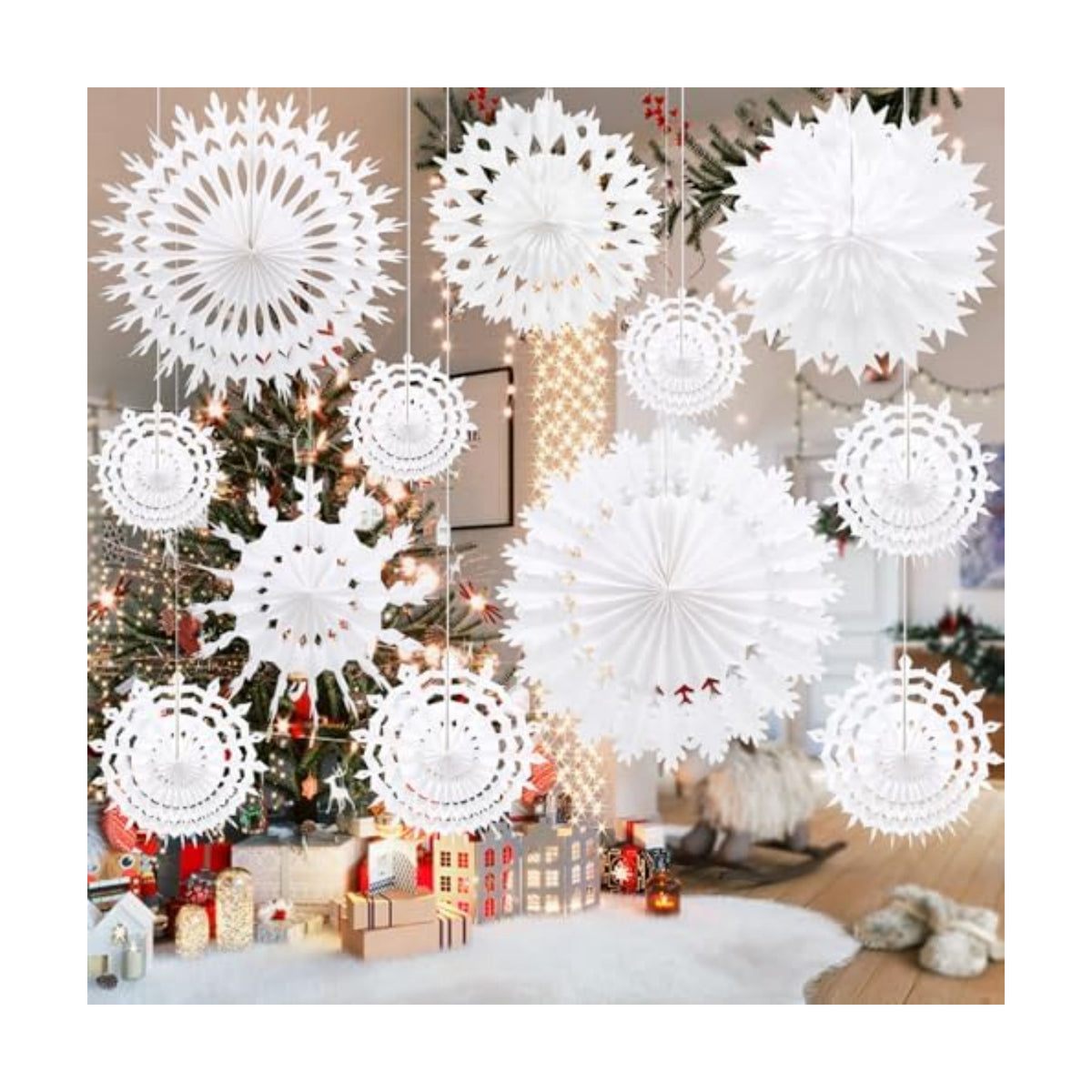BestoFun 12 PCS White Paper Snowflake Decorations Frozen Birthday Party Supplies Winter Wonderland Party Decorations Christmas Large Snowflake Decorations Hanging Snowflake Decorations