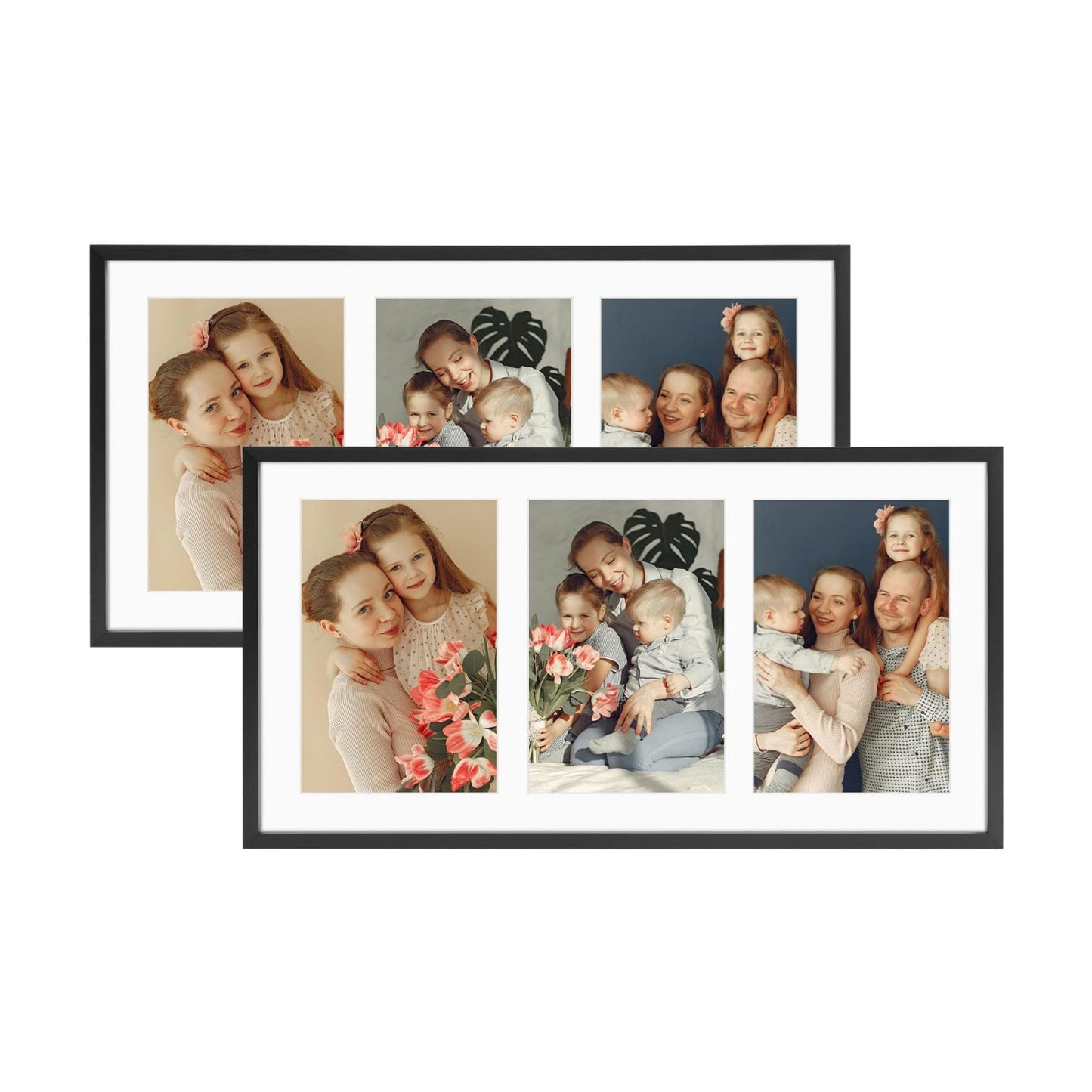 Golden State Art 8.5x16.3 Collage Frame for 3 5x7 Photos Black 2 Pack | Aluminum Picture Frame with Real Glass Front