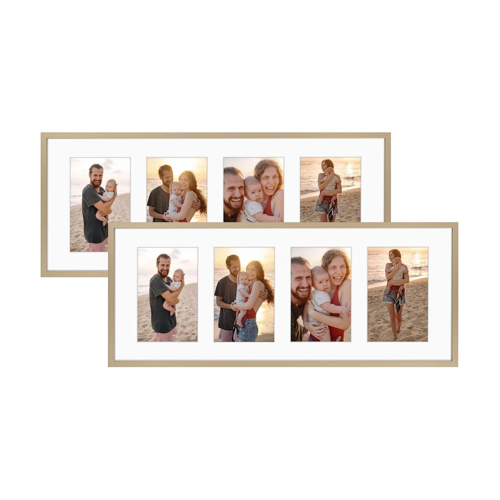 Golden State Art 8x20 Collage Frame w/Mat for 4 4x6 Photos Gold 2 Pack | Aluminum Picture Frame with Real Glass Front