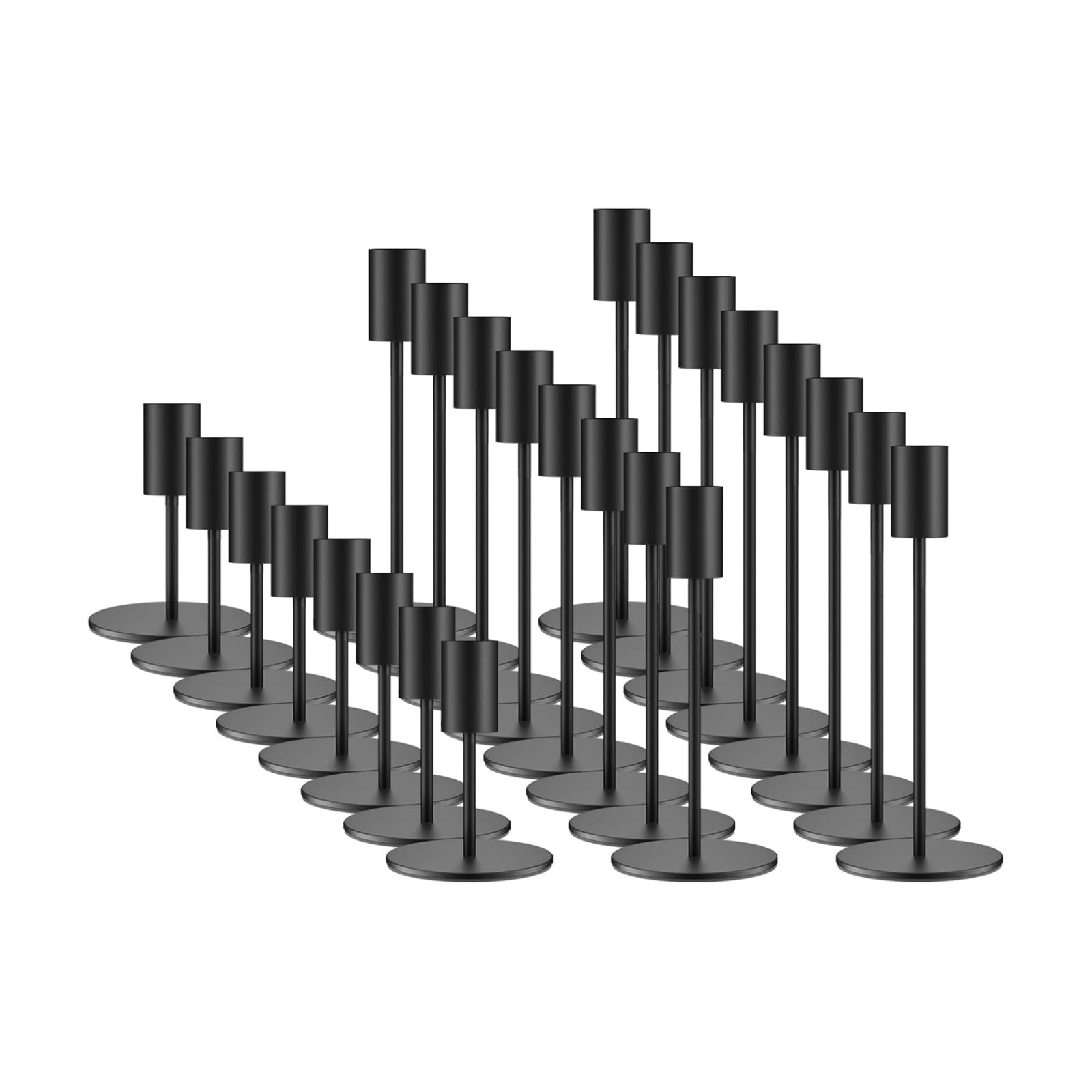 zeochyni Set of 24 Black Taper Candle Holder Bulks for Wedding, Party Decor | Tall Metal Candlestick Holders with