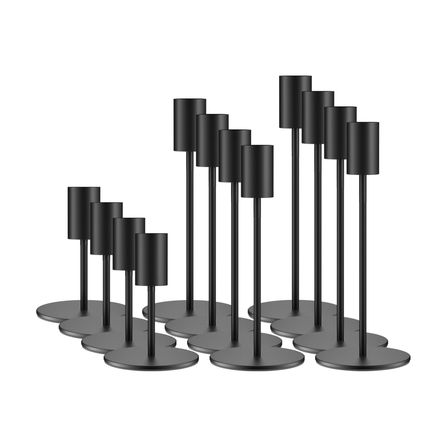 zeochyni Set of 12 Black Taper Candle Holder Bulks for Wedding, Party Decor | Tall Metal Candlestick Holders with