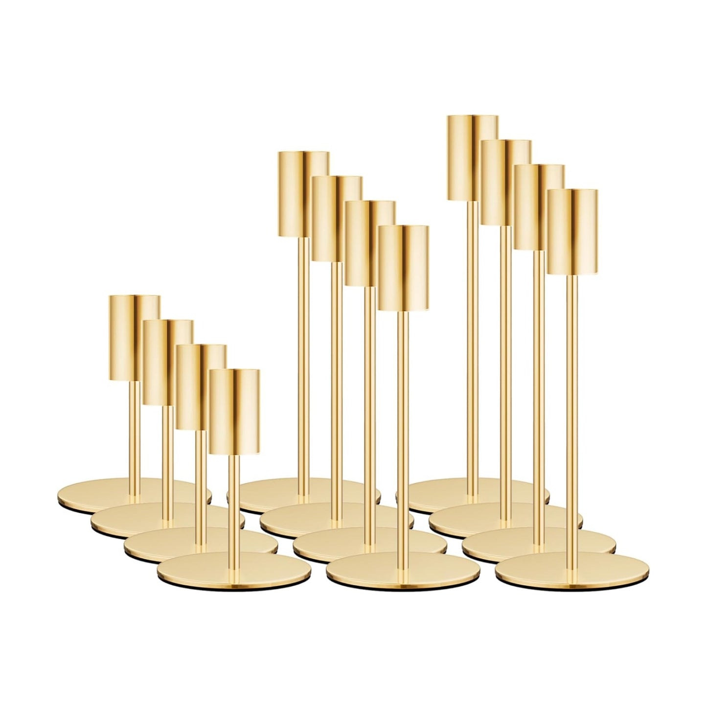 zeochyni Set of 12 French Gold Taper Candle Holder Bulks for Wedding, Party | Tall Metal Candlestick Holders with