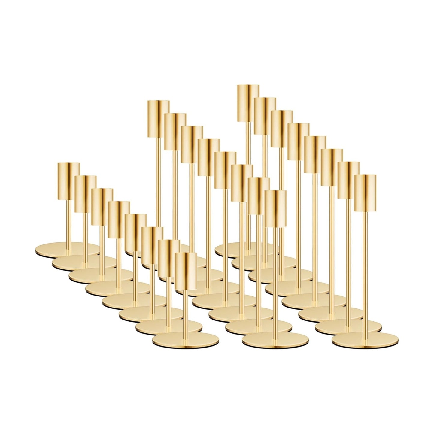 zeochyni Set of 24 French Gold Taper Candle Holder Bulks for Wedding, Party | Tall Metal Candlestick Holders with