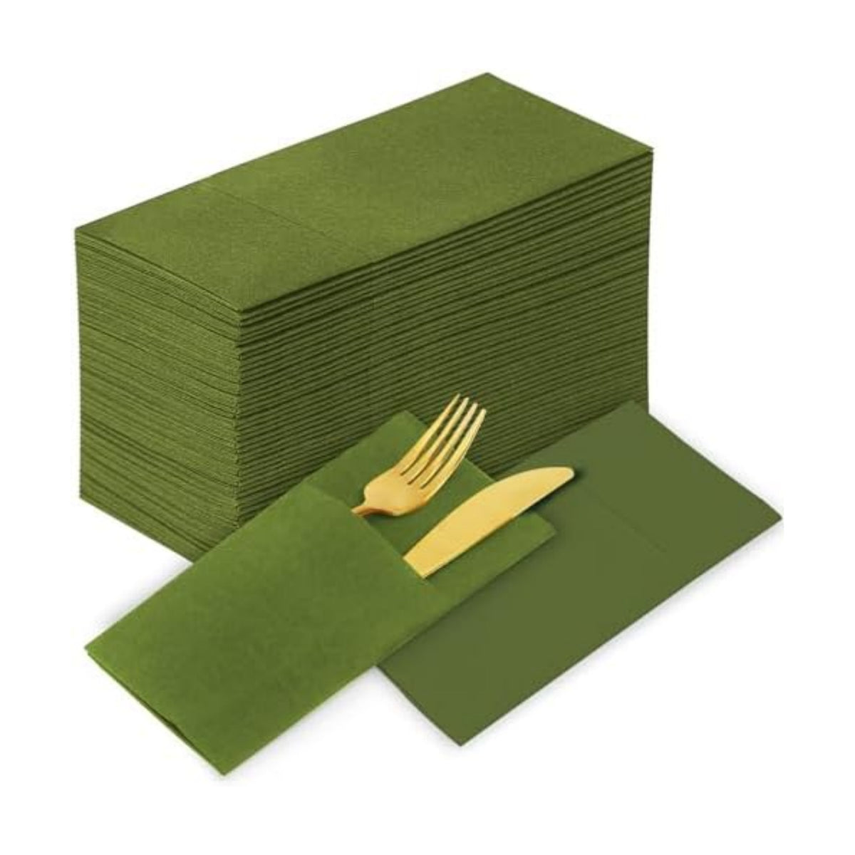 KAMMAK Matcha Green Napkins Disposable with Pocket Cloth Like Dinner Paper Napkins 100 Pack Folded Wedding Reception Napkin Bathroom Guest Hand Towels for Party Decoration (16.5 x 16.5 inch)