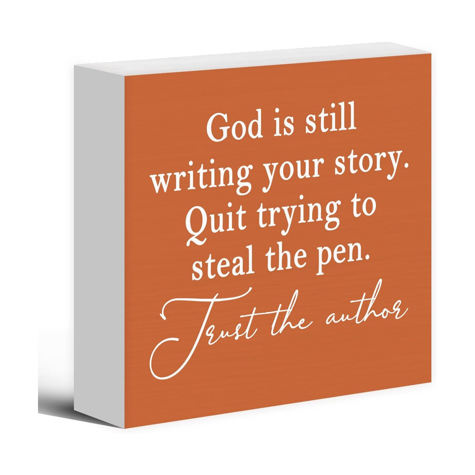 God Is Still Writing Your Story Wood Box Sign Desk Decor / 5 x 5 / Colour 07 / Orange