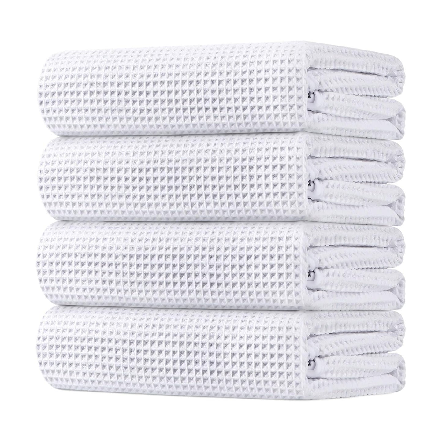 HOMEXCEL White Waffle Bath Towels Set of 4 Pack, Waffle Towels for Bathroom | 400GSM Microfiber Waffle Bathroom Towel