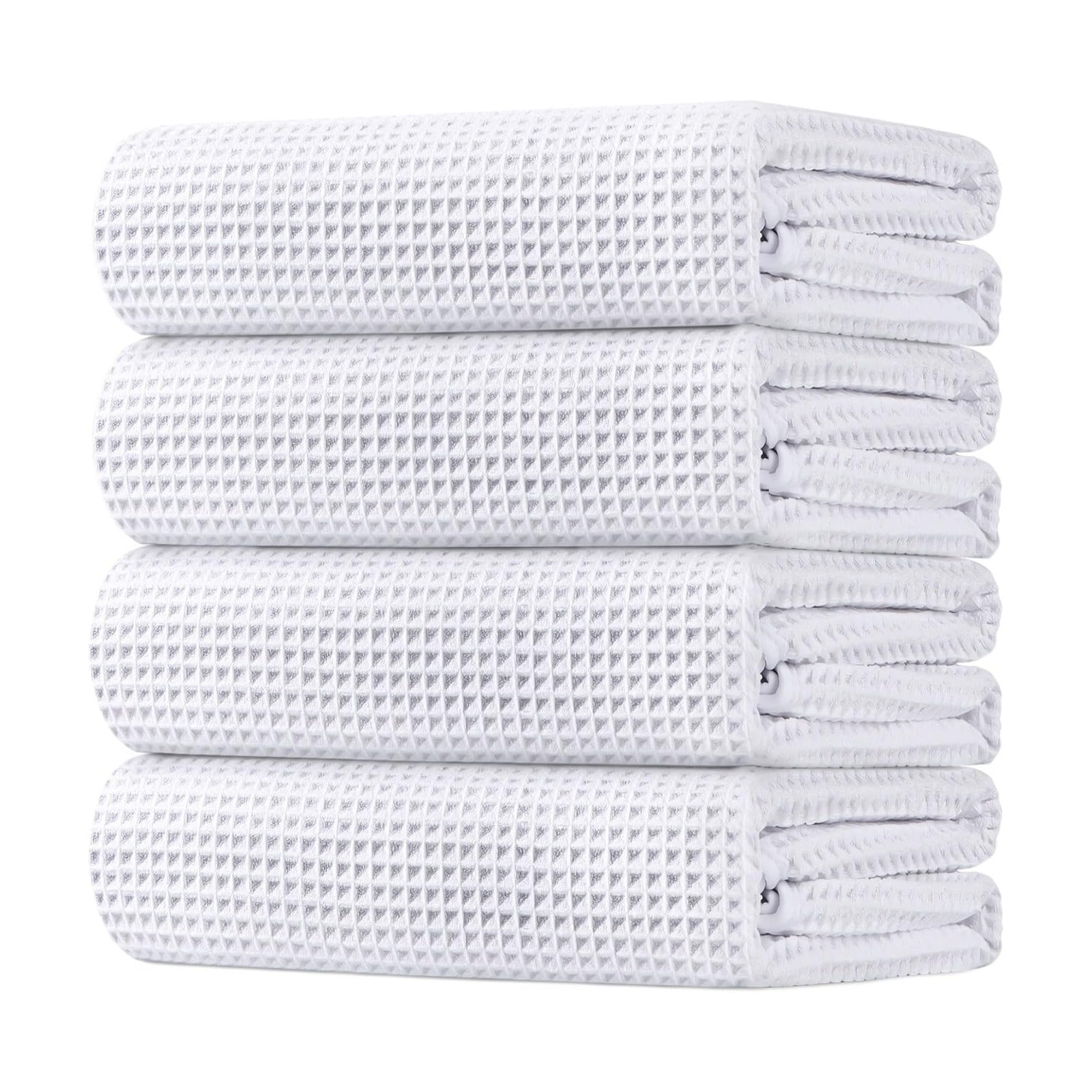 HOMEXCEL White Waffle Bath Towels Set of 4 Pack, Waffle Towels for Bathroom | 400GSM Microfiber Waffle Bathroom Towel