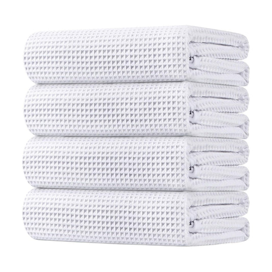 HOMEXCEL White Waffle Bath Towels Set of 4 Pack, Waffle Towels for Bathroom | 400GSM Microfiber Waffle Bathroom Towel